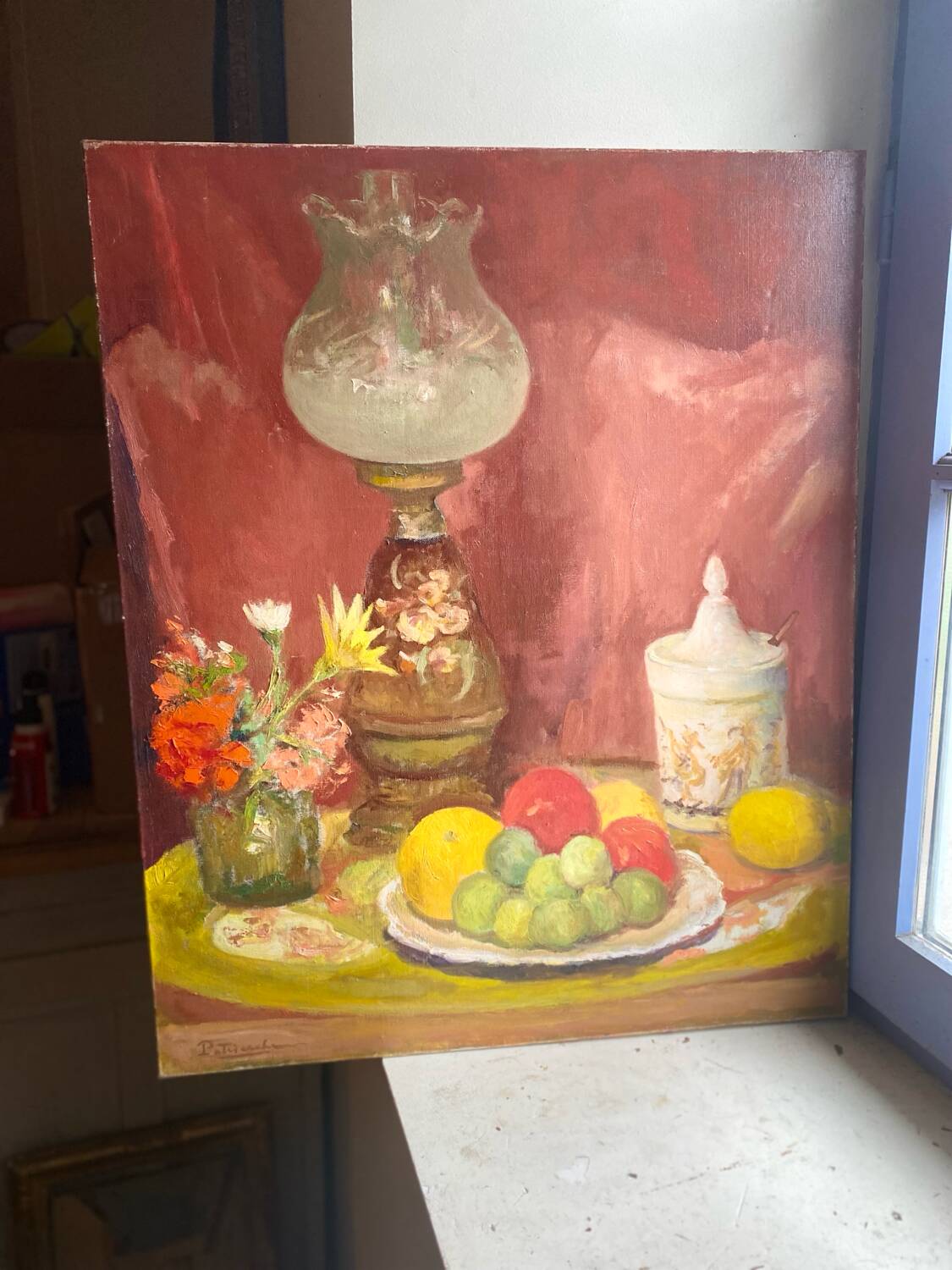 Old oil painting still life