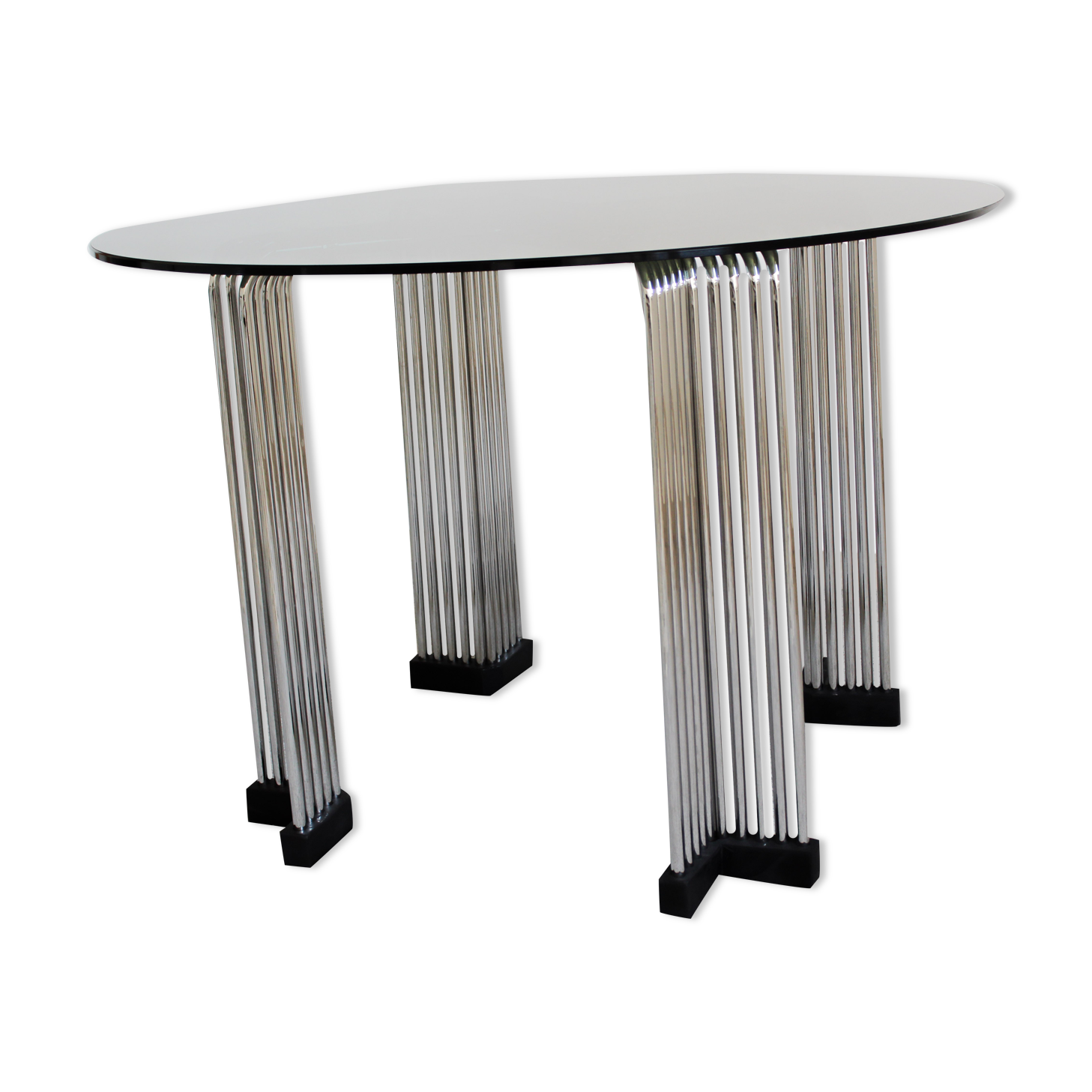 Chromed round round glass round rod table, Italy 1970s