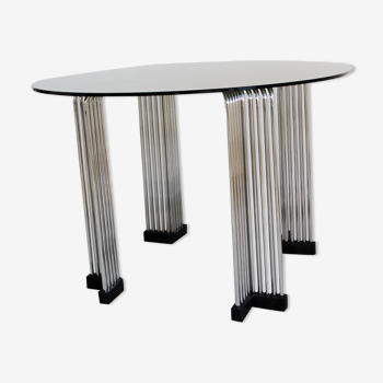 Table ronde chromée en verre rond à tige ronde, Italie années 1970