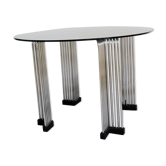Table ronde chromée en verre rond à tige ronde, Italie années 1970