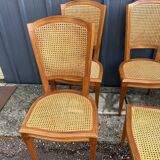 Six Art Deco chairs, 1960s, beech and cane