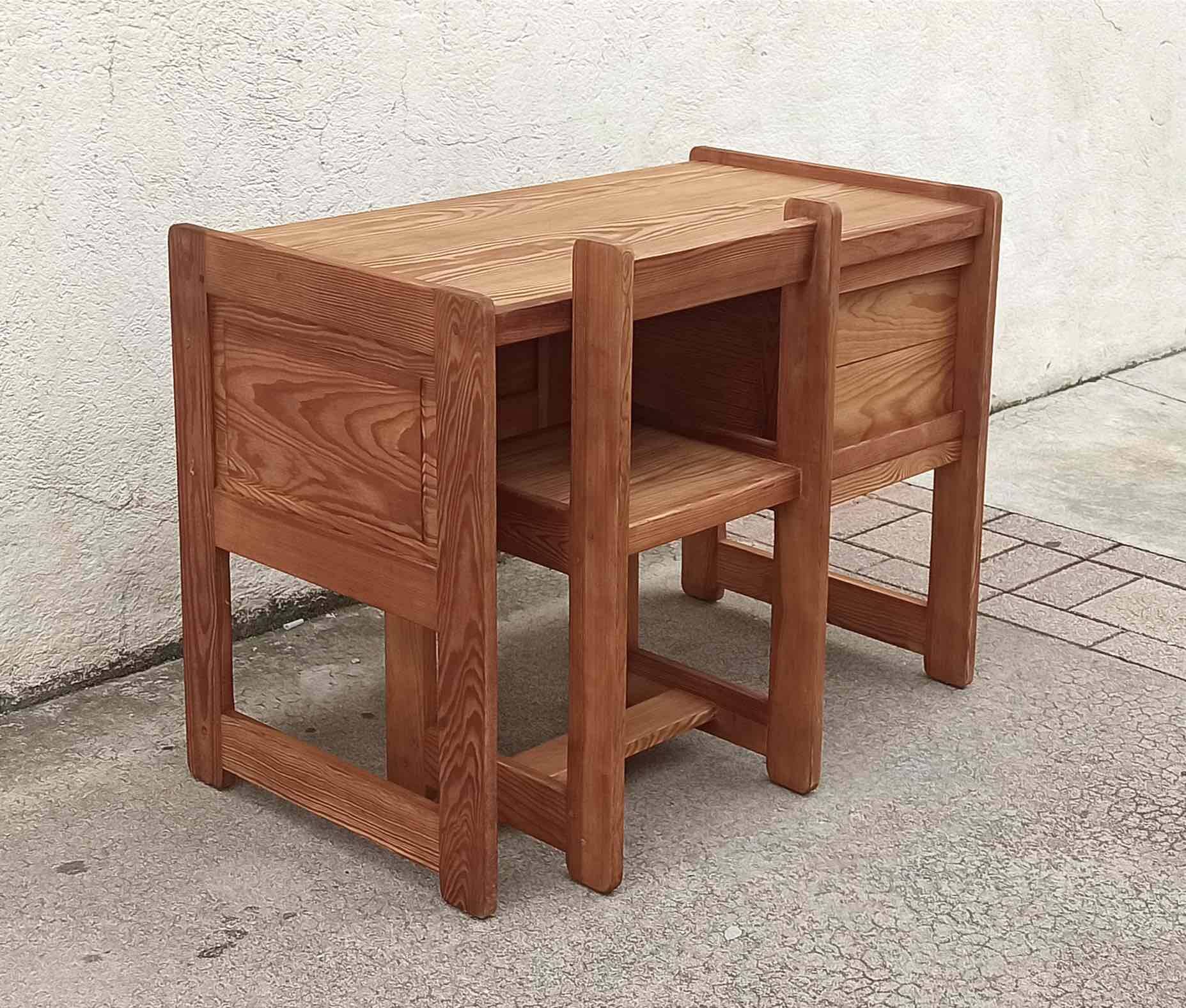 Desk and its brutalist style chair Sled legs 70s