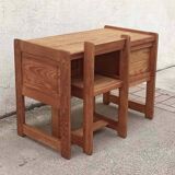 Desk and its brutalist style chair Sled legs 70s