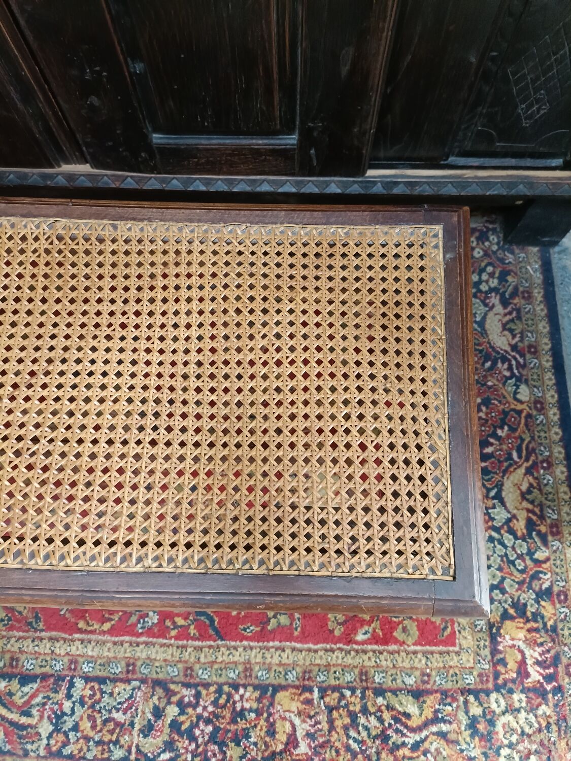 Wooden bench or piano bench with tanned seat