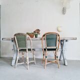 Table de ferme patine intense piétement croisé