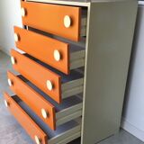 Orange chest of drawers 5 drawers - pop design - 1970