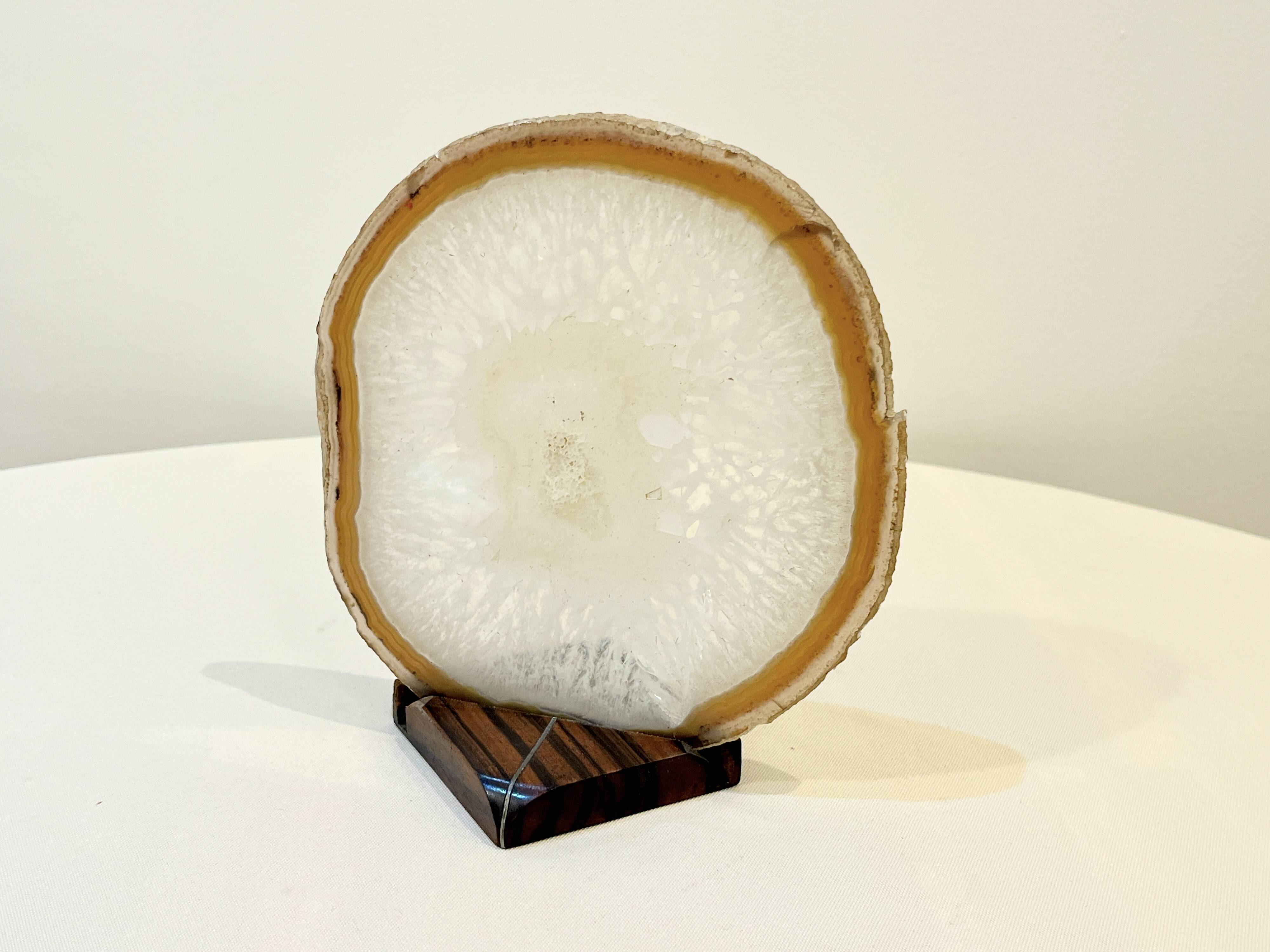 Agate slice on wooden base, 1970s, cabinet of curiosities