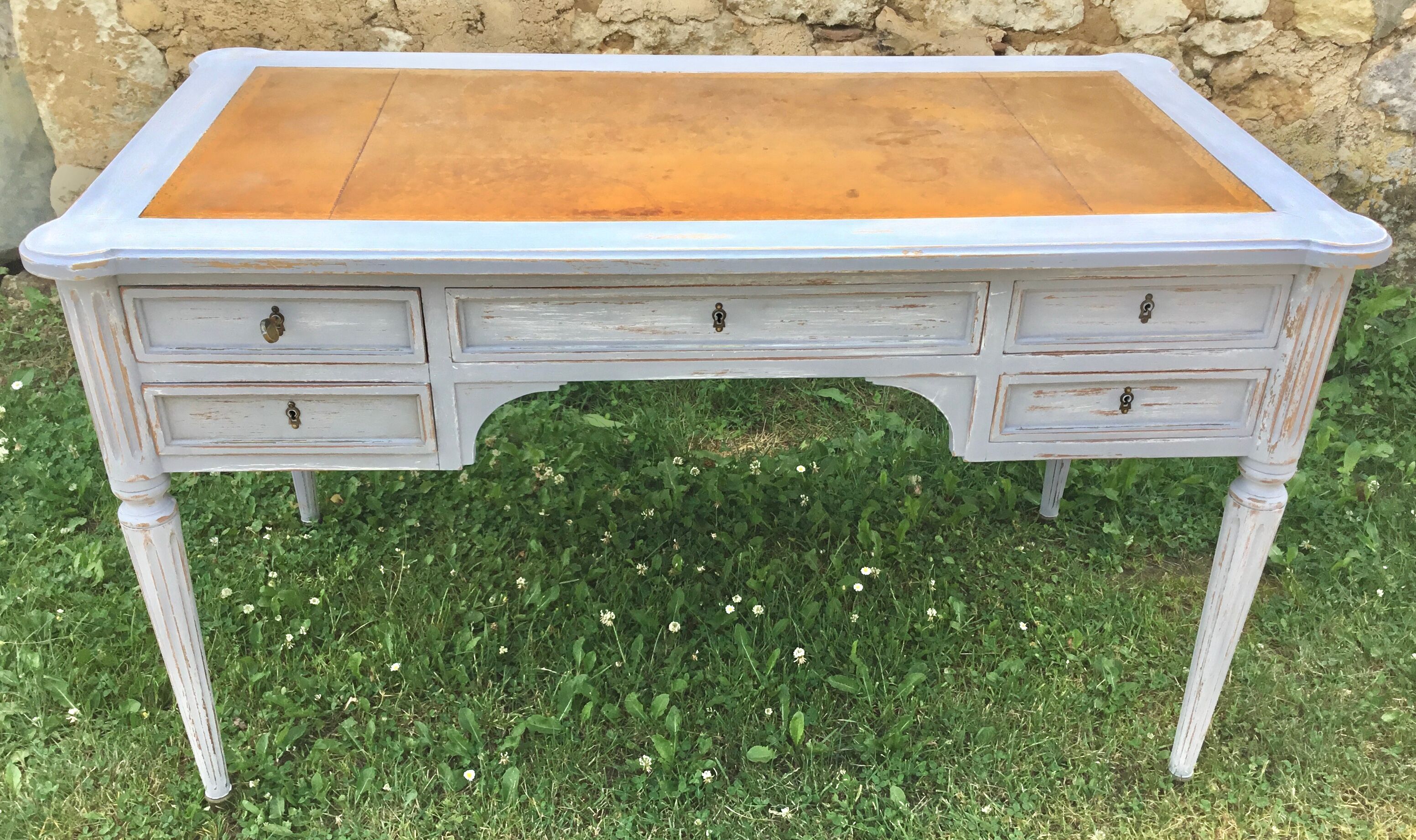 Louis XVI style flat desk leather top