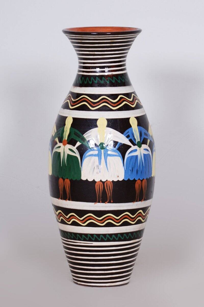Art Deco Hand-Painted Vase in Ceramic, Slovakia, 1940s