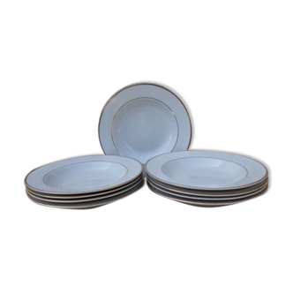 8 assiettes creuses porcelaine filets dorés