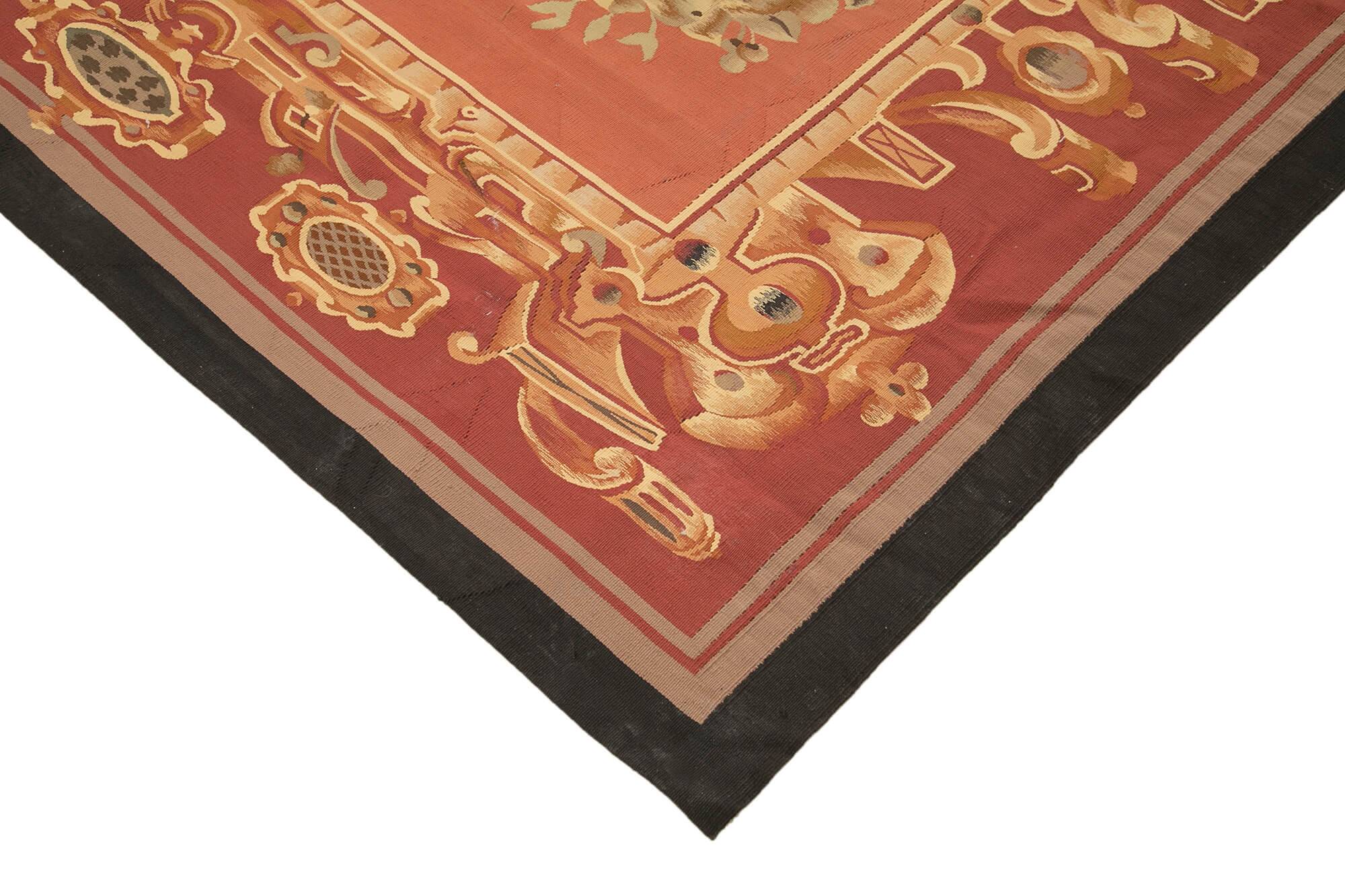 Handmade European Vintage Aubusson Kilim 303 cm x 331 cm