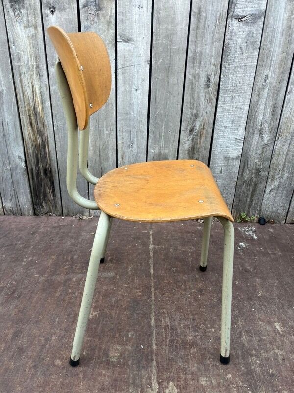 Vintage industrial chair Tubax in wood and metal