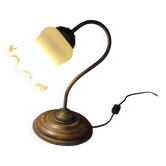 Tulip table lamp with a swan neck in brass and opaline Art Deco.