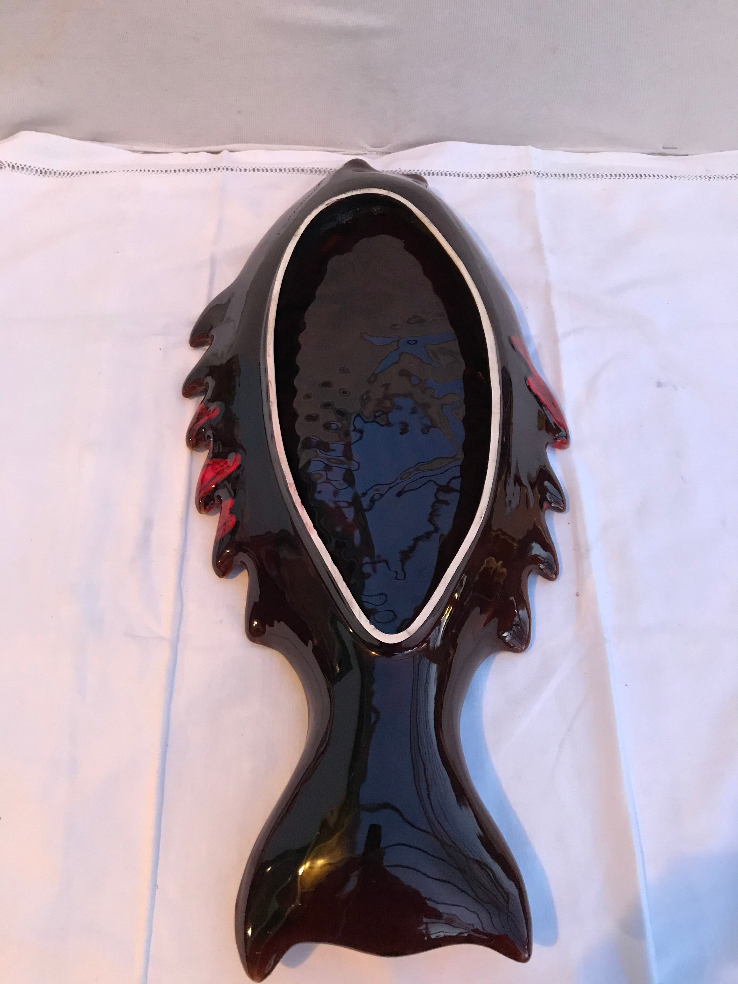 Former raw fish plate vintage red brown