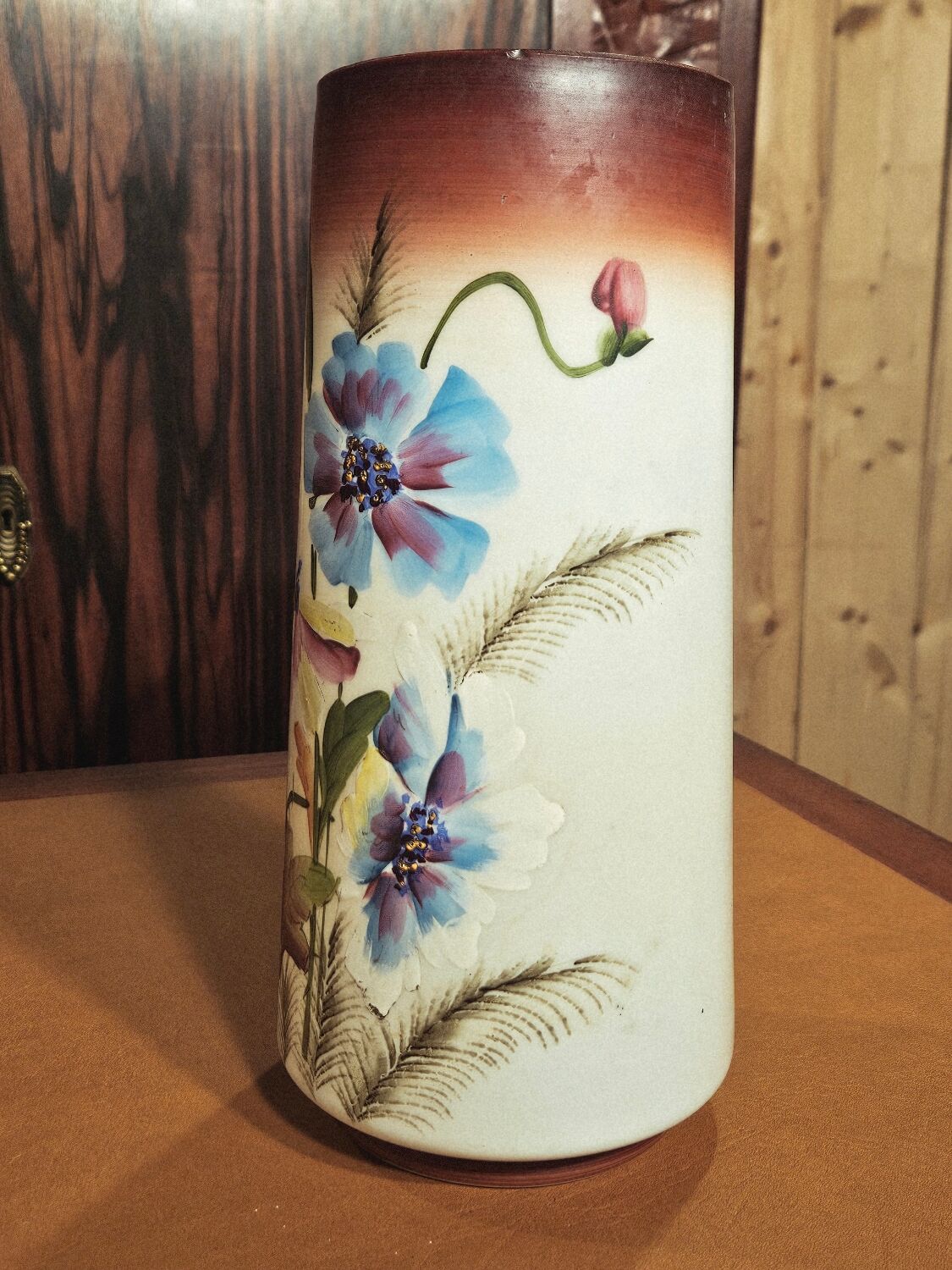 Antique Opaline Vase with Floral Decoration 1900 Art Nouveau