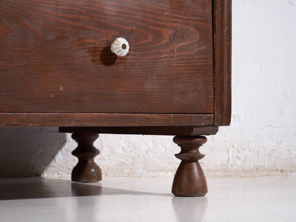 Antique solid pine chest of drawers – European rustic furniture with ceramic handles – circa 1900