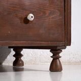 Antique solid pine chest of drawers – European rustic furniture with ceramic handles – circa 1900