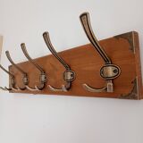 Wall-mounted coat rack with 5 hooks – vintage style – patinated wood & metal