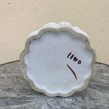 White earthenware flowerpot with bamboo decoration, signed and numbered