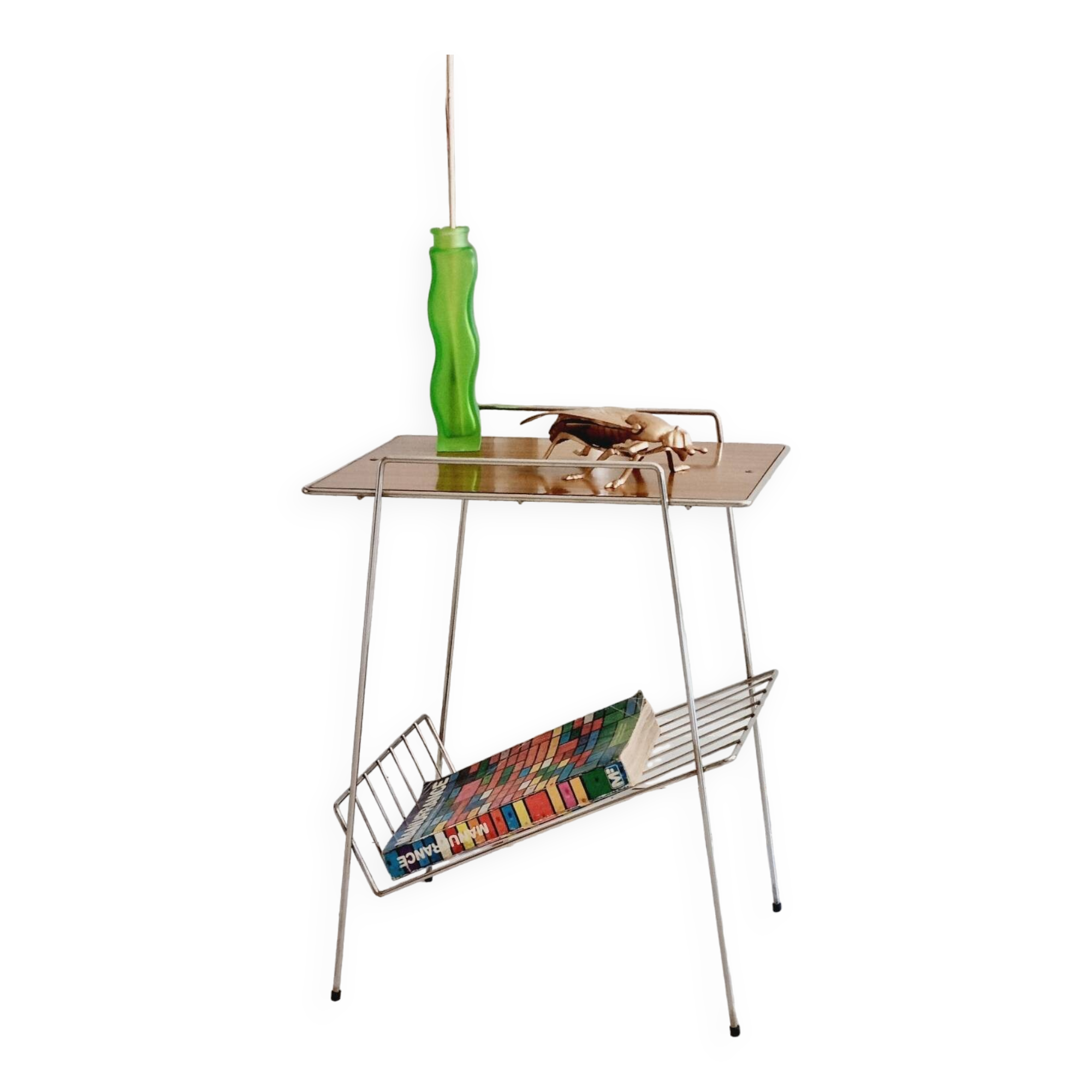 Metal and Formica magazine rack side table