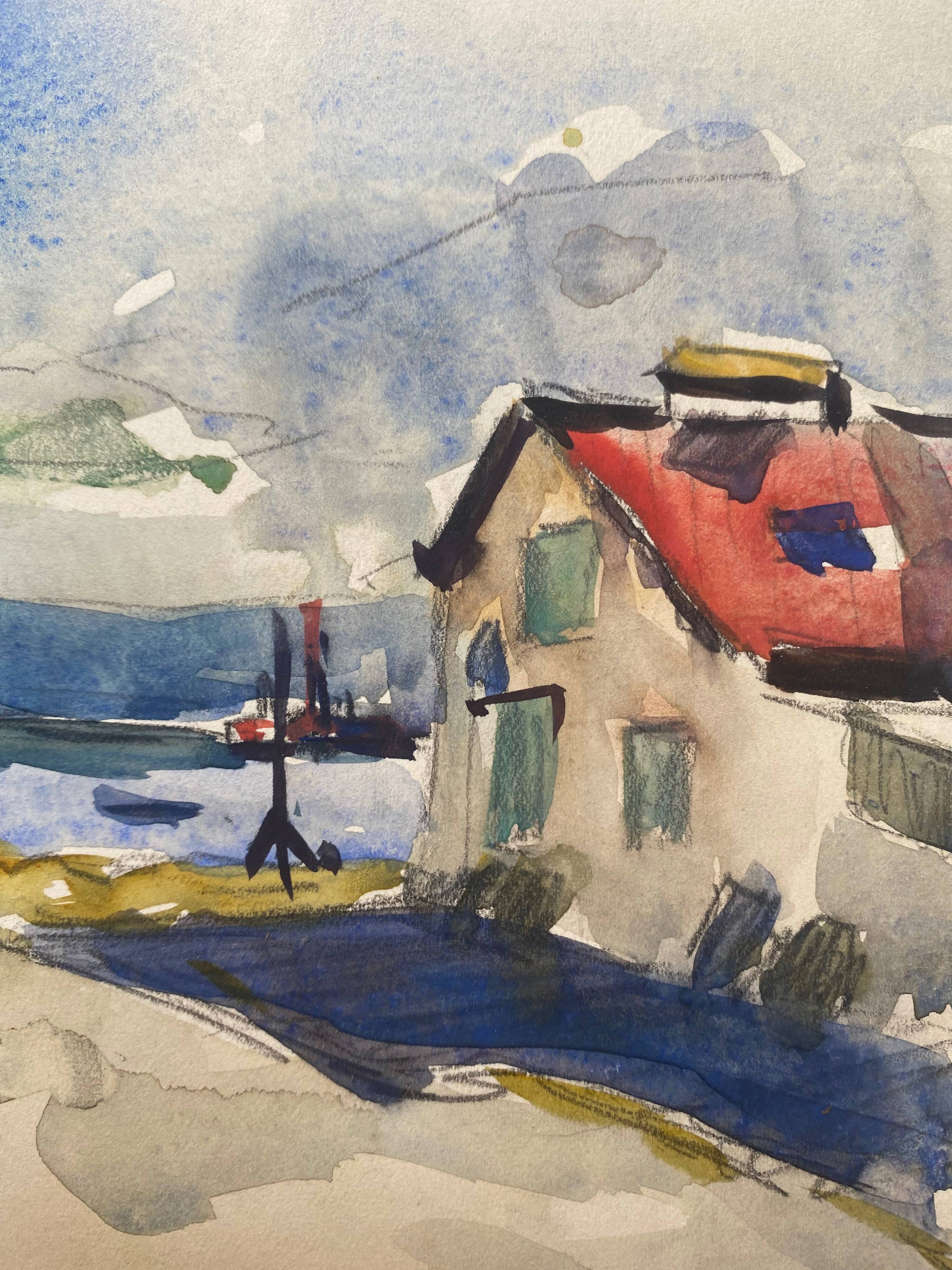 Original watercolor from 1934 Road book Signed Reykjavik Iceland