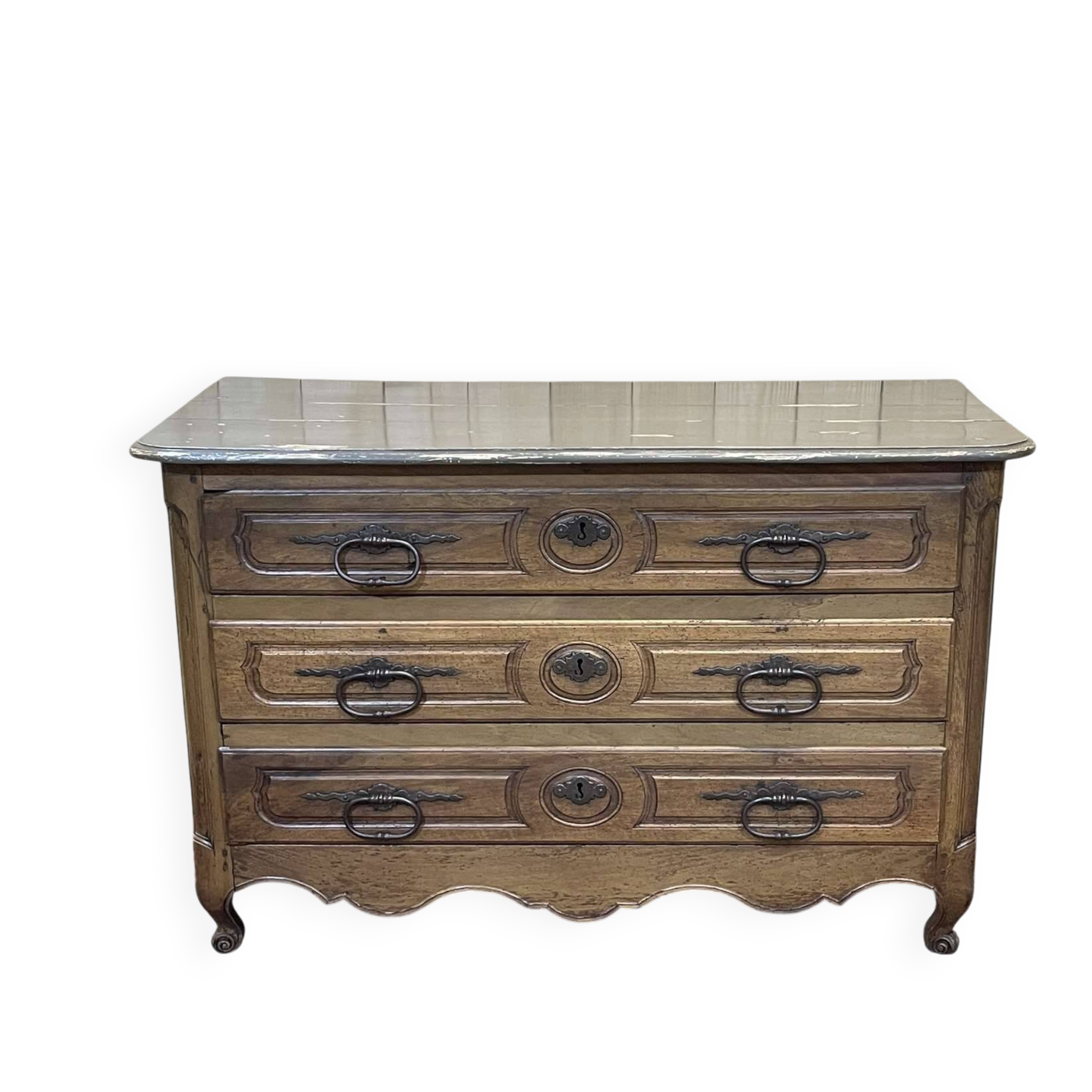 Louis XV XVIIIth century walnut commode with a grey patinated painted top.