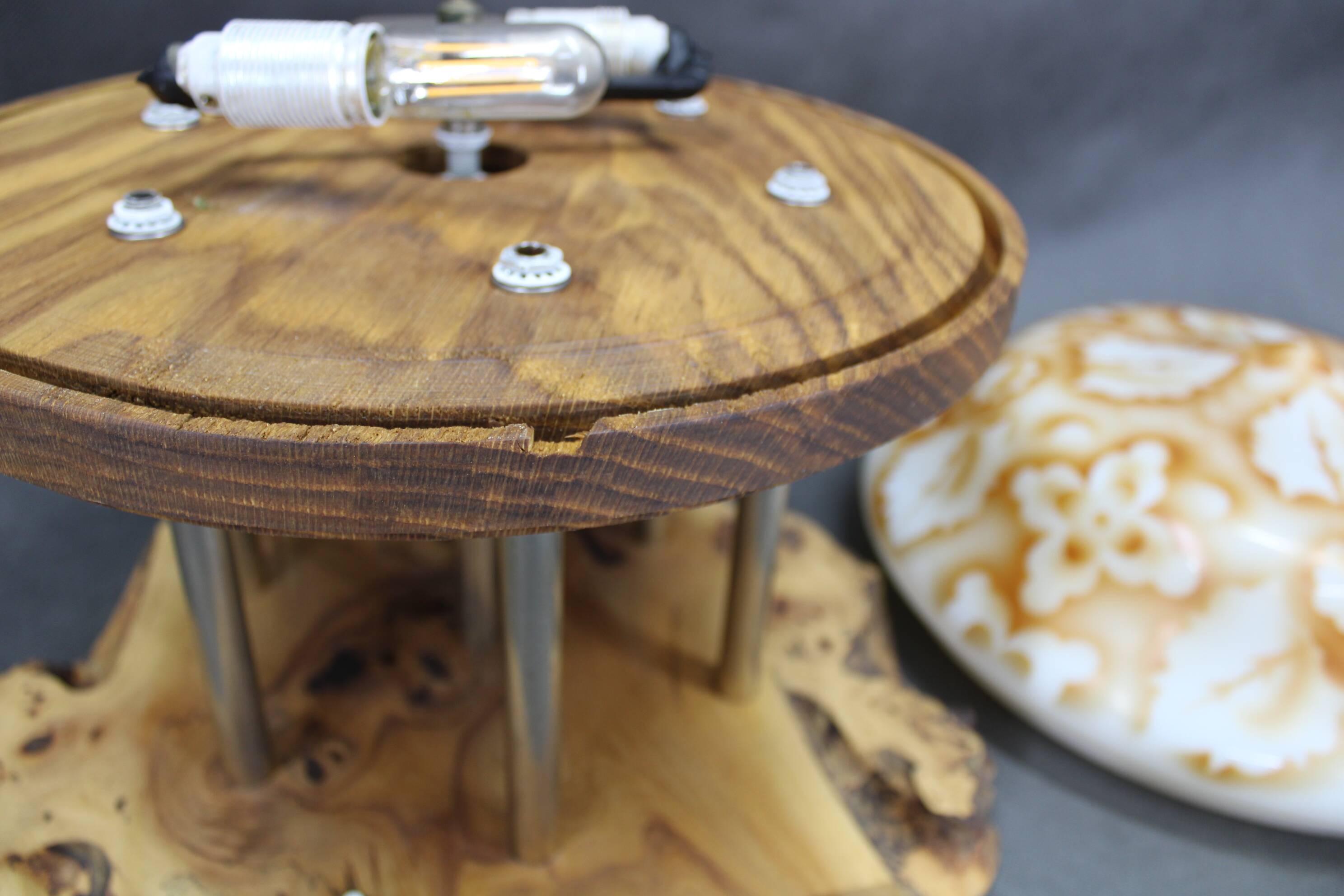 Contemporary Unique Wooden Table Lamp with Glass Shade