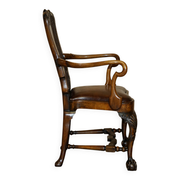 Fauteuil Bergère Antique Thomas Chippendale sculpté Claw & Ball cuir