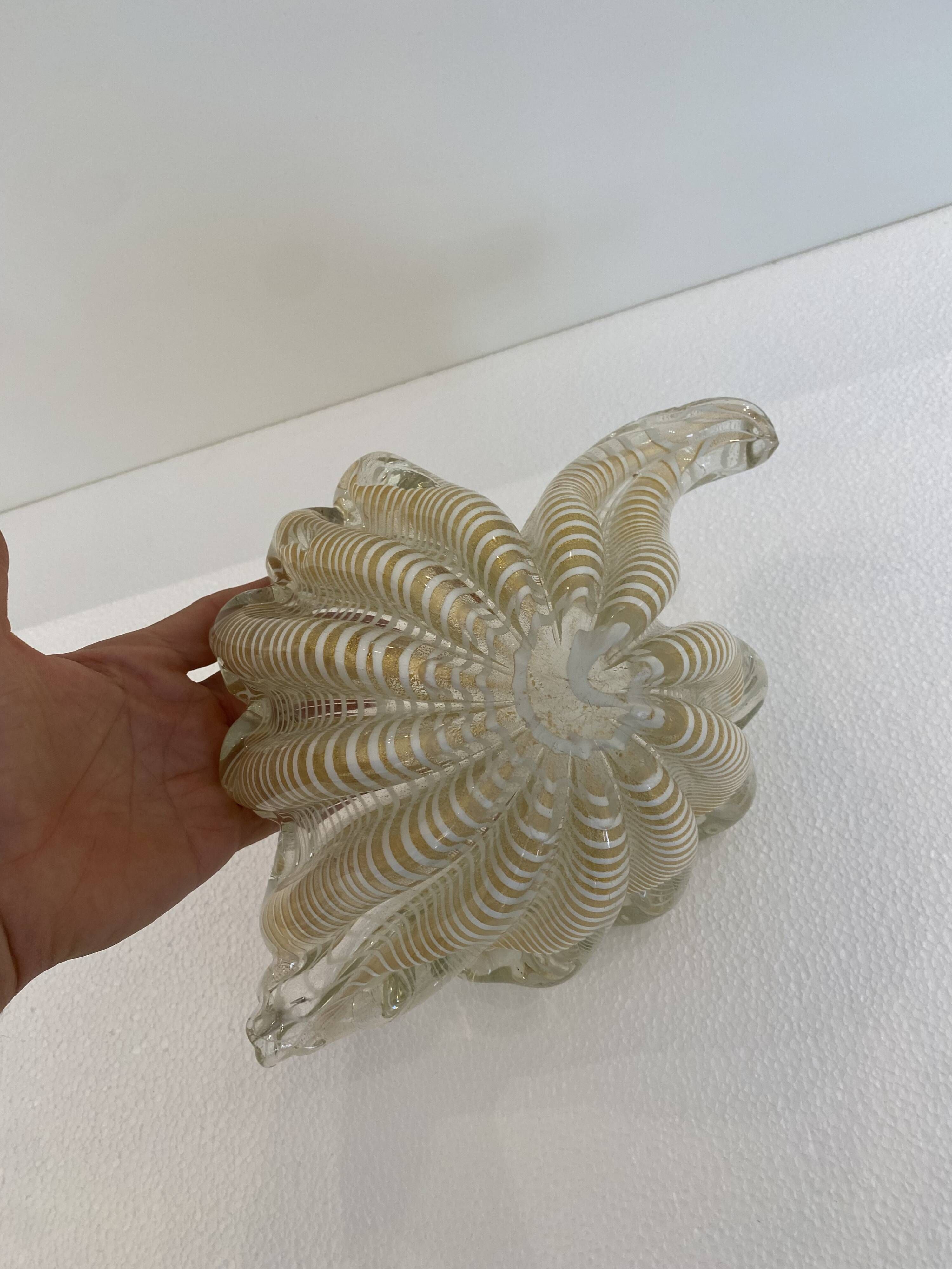 Murano Barovier 'Zebrati' Decor Glass Shell Bowl Hollywood Regency, 1960s