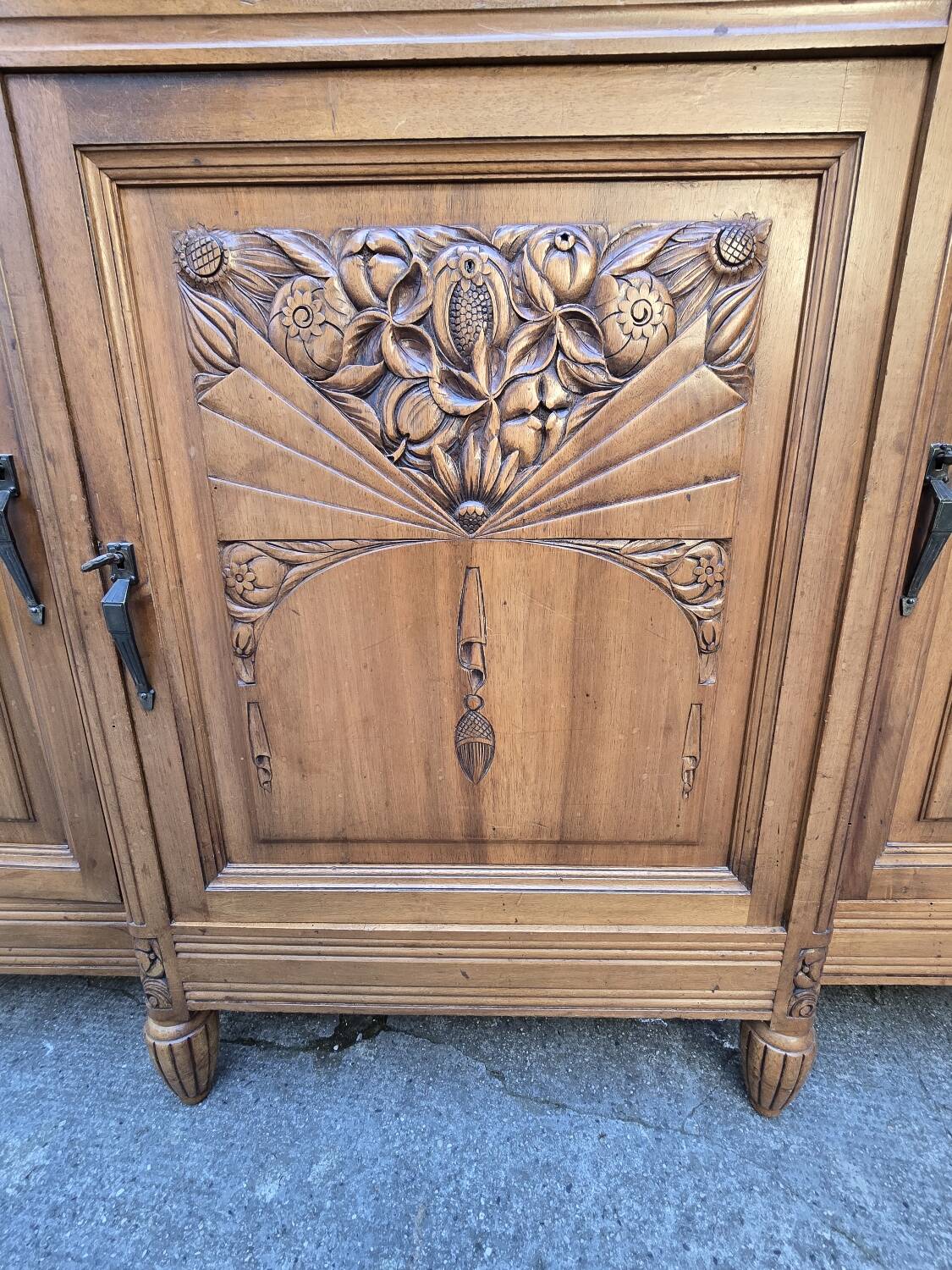 Solid wood carved sideboard with marble top, Art Nouveau style