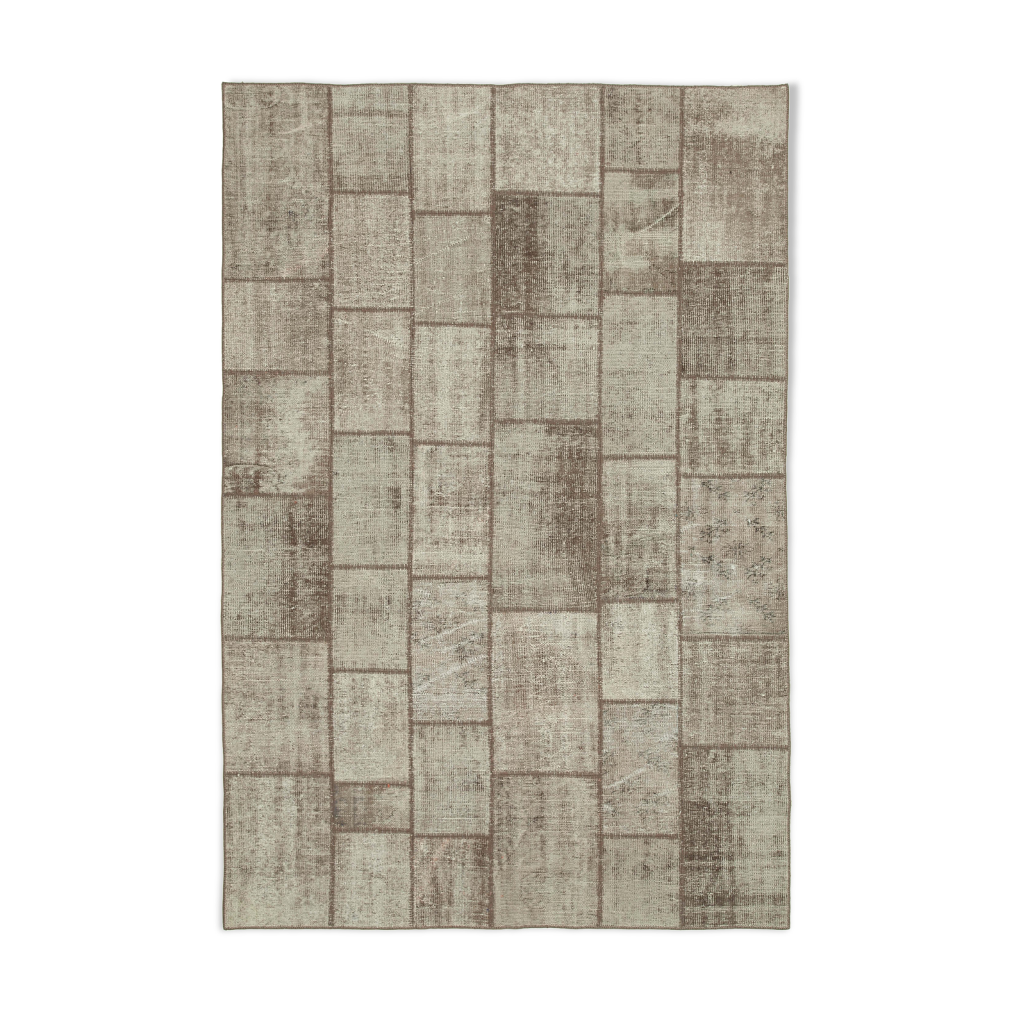 Handwoven oriental overdyed 202 cm x 297 cm brown patchwork carpet