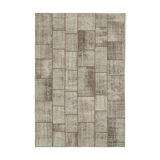 Handwoven oriental overdyed 202 cm x 297 cm brown patchwork carpet