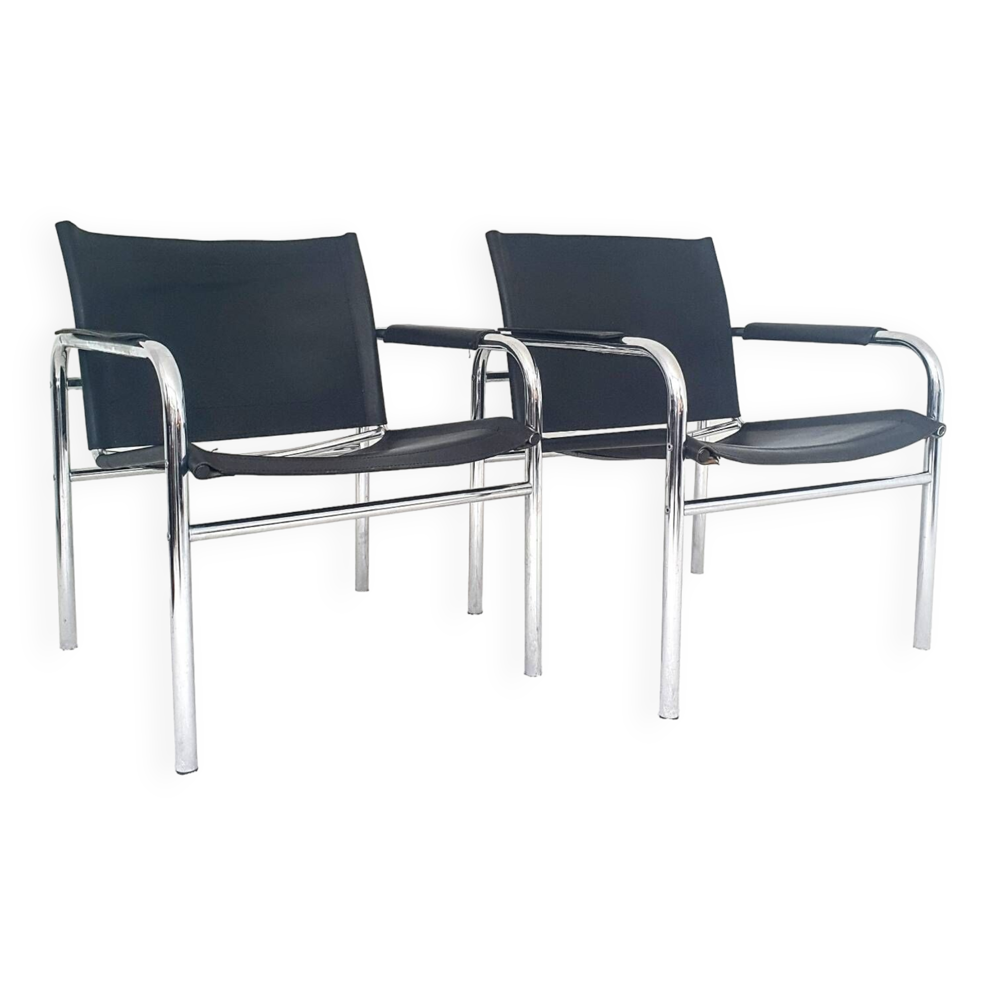 Ensemble de fauteuils klinte par tjord bjorklund pour ikea, chaises vintage design chrome & cuir