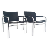 Ensemble de fauteuils klinte par tjord bjorklund pour ikea, chaises vintage design chrome & cuir