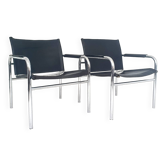 Ensemble de fauteuils klinte par tjord bjorklund pour ikea, chaises vintage design chrome & cuir