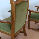 Set of 6 Louis XIII chairs in Oak and Moss Green Velvet - Vintage 1970