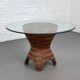 Round Woven Rattan and Beveled Glass Dining Table, 1970s