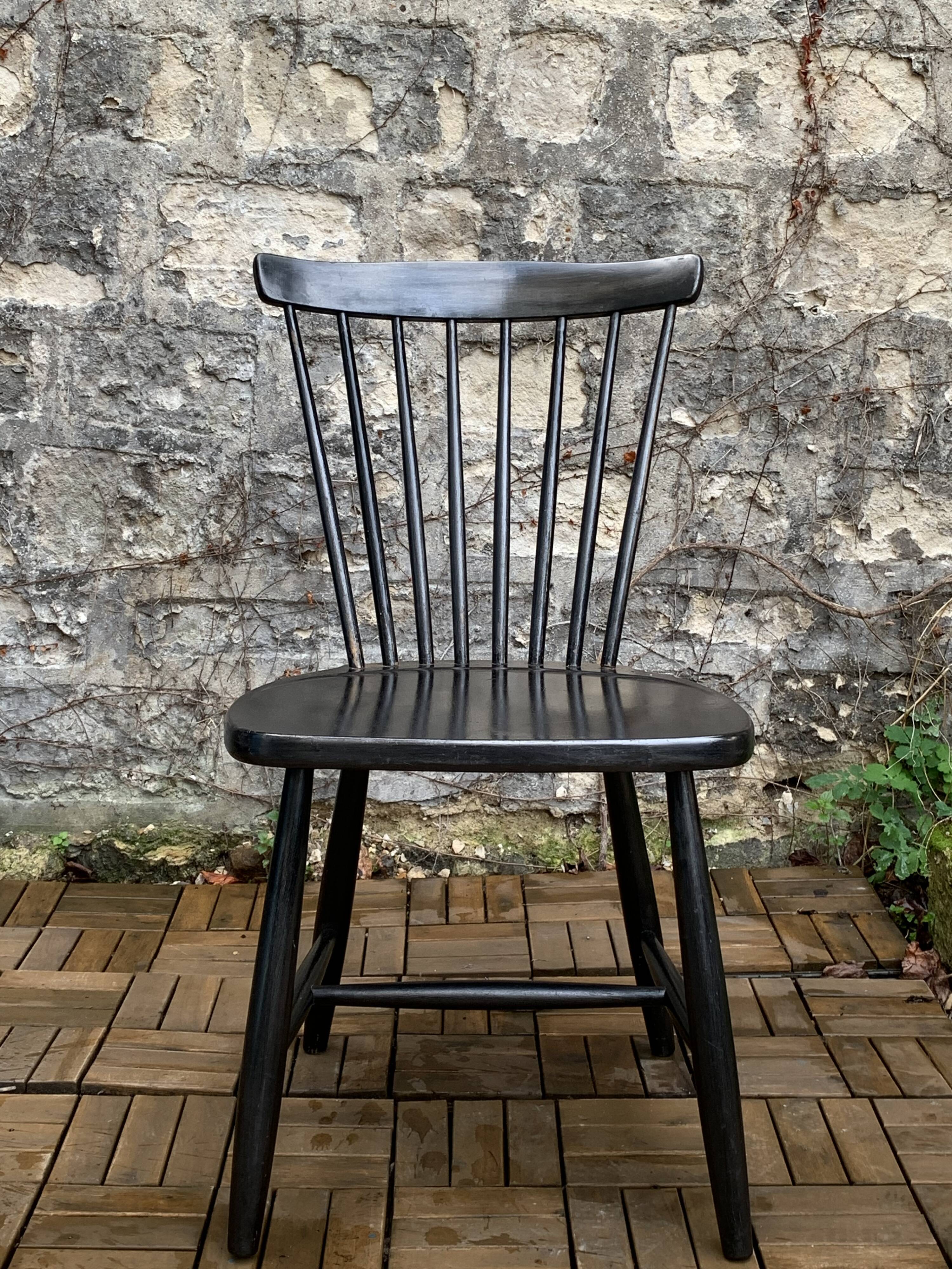 Chaise scandinave Sven Erik Fryklund pour HagaFors bois noirci 1950