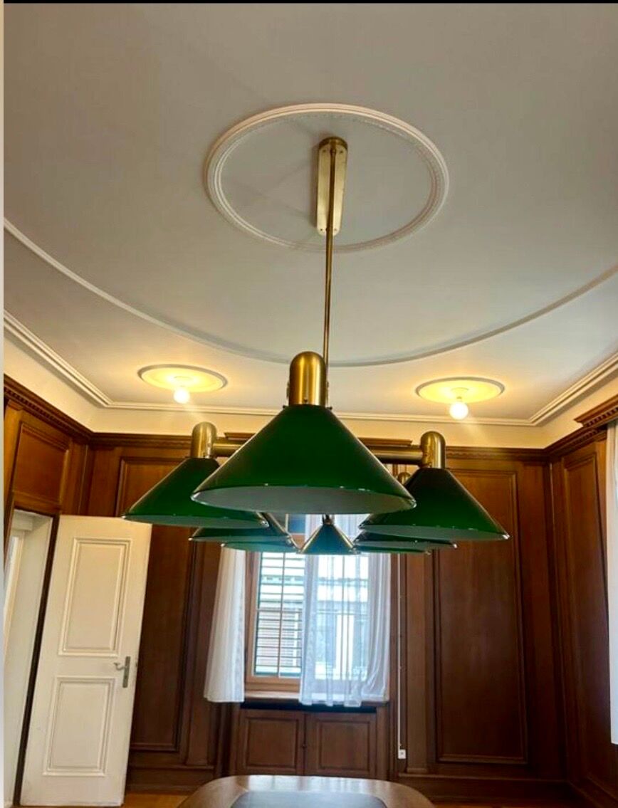 Large brass and green opaline pendant lamp 260 cm 1970s