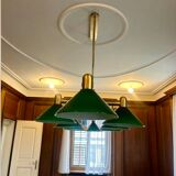 Large brass and green opaline pendant lamp 260 cm 1970s