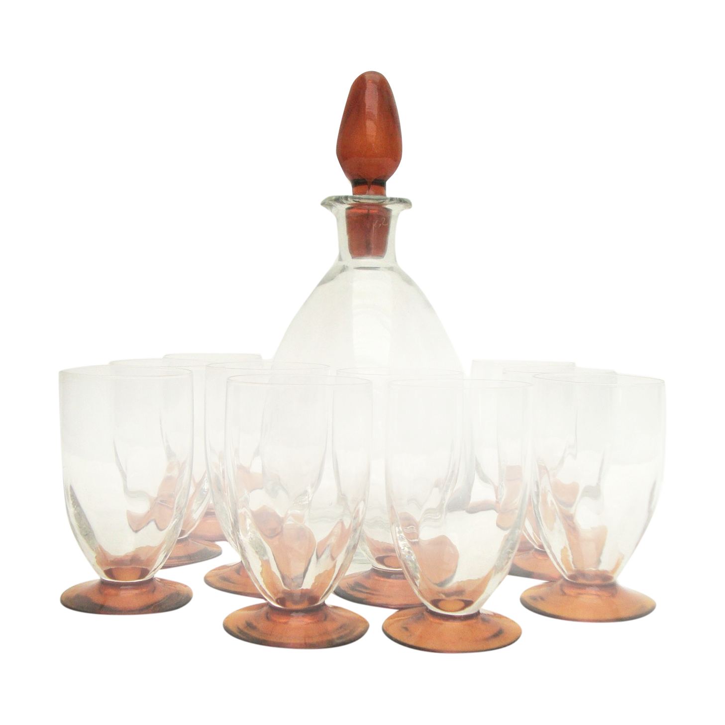 Set of 10 cup and carafe glasses