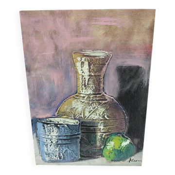 Textured still life on wood