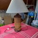 Pretty wicker and wood lamp with gray shade