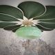 Rattan and Green Linen Flower Pendant Light and Vintage Clichy Glass Globe