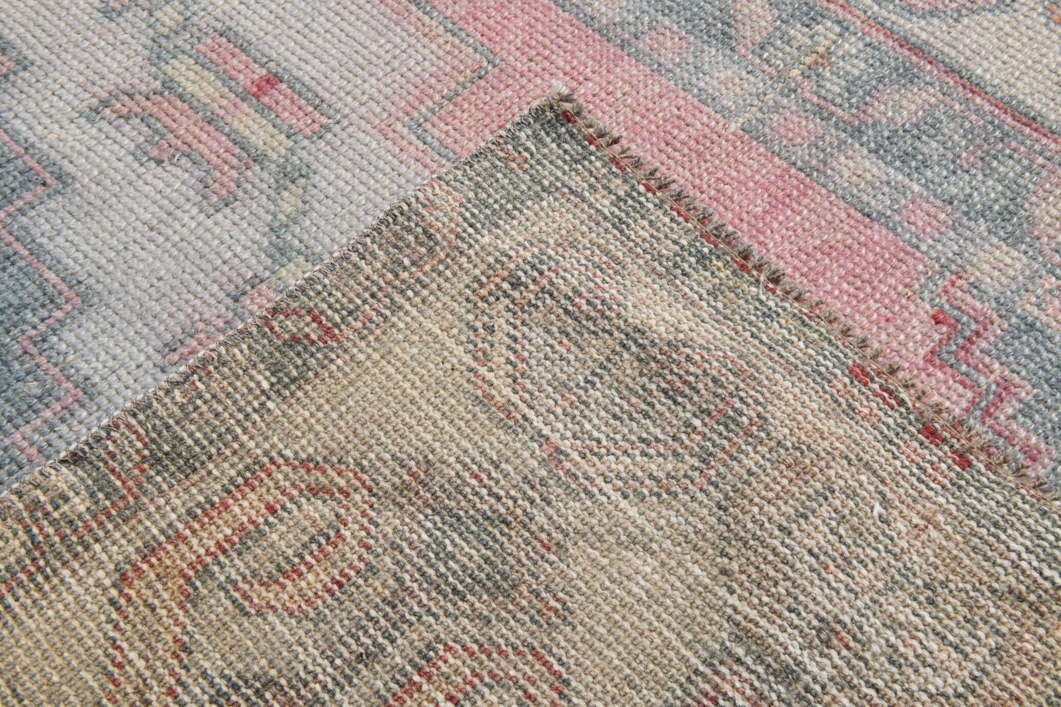 4x8 Soft Pink Geometric Handmade Vintage Rug, 128x242Cm