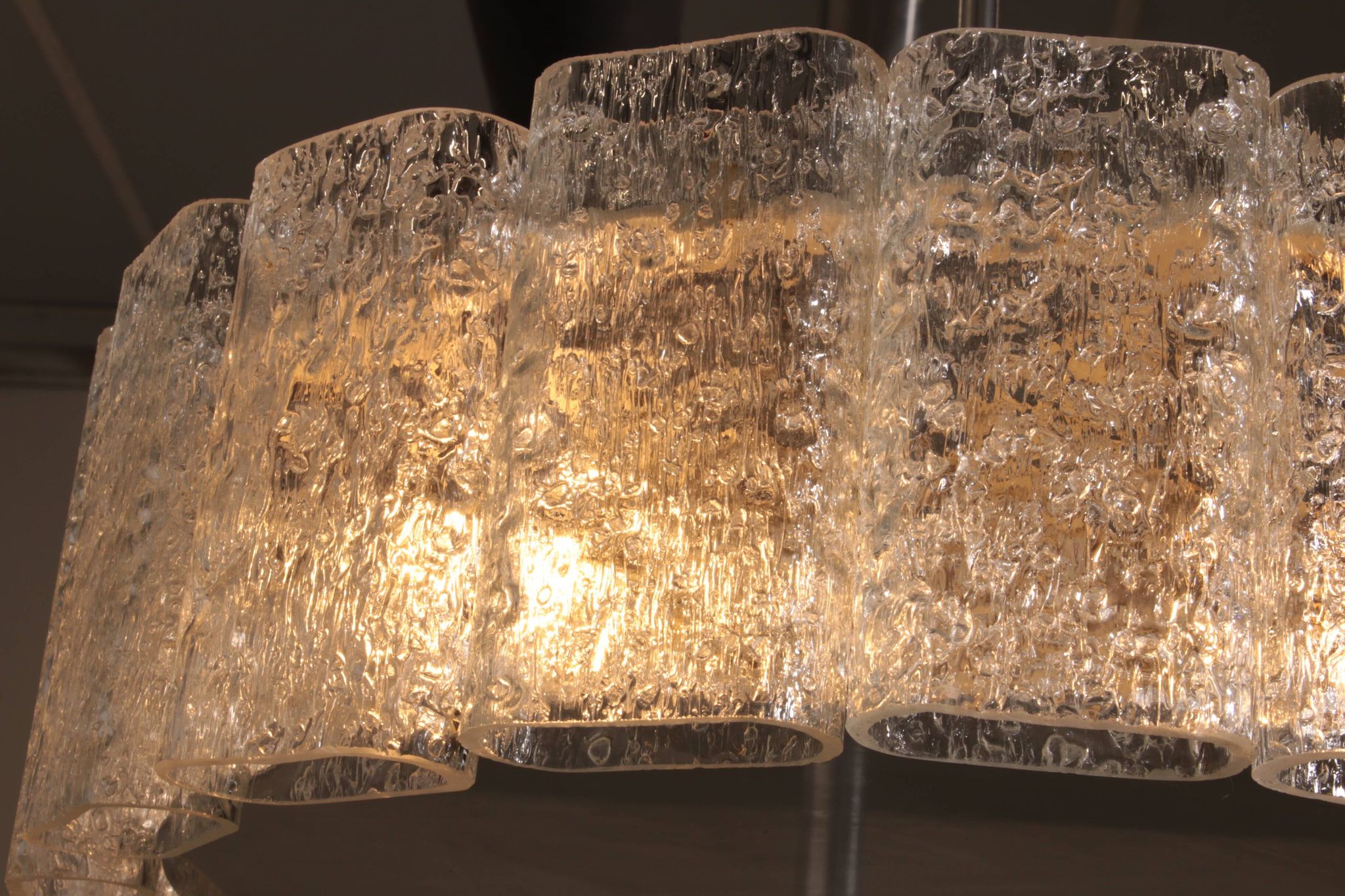 "Doria Leuchten Ice Glass Hanging Lamp with Relief Glass Cylinders, 1960s"