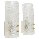 Pair of wall sconces by J.T. Kalmar, brass and textured glass, Austria, 1950s.