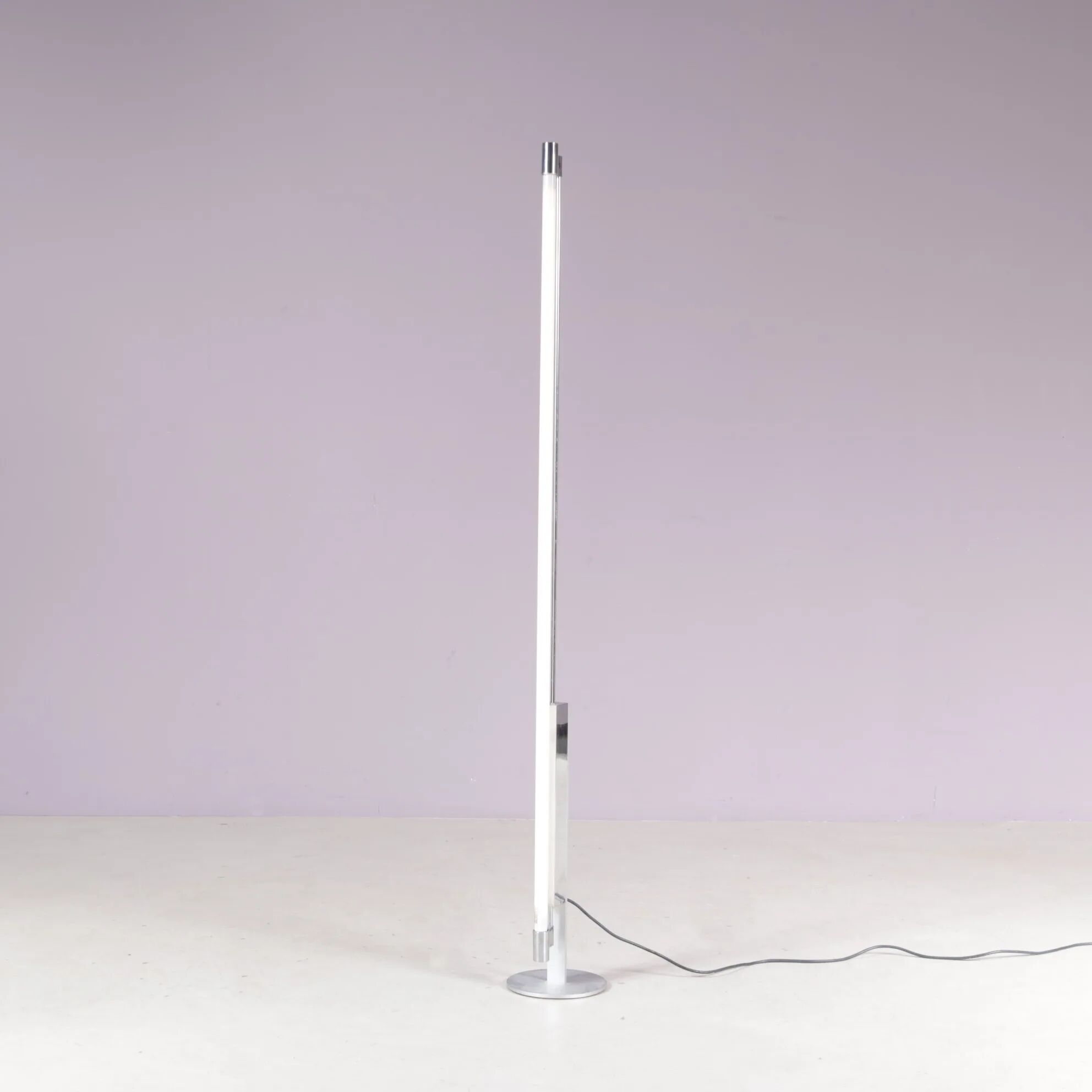 Lampe de sol Trapez en chrome des années 1990 avec tube blanc par Erwin Egli pour Ribag Suisse