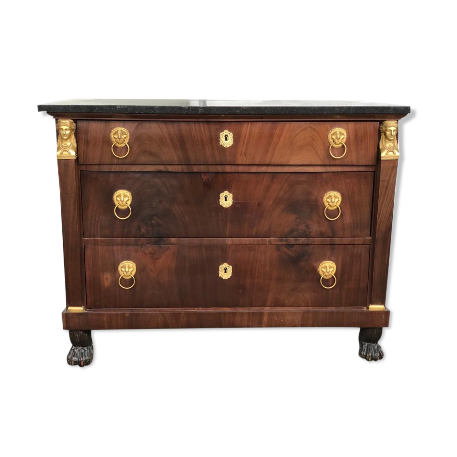 Commode retour d’égypte en acajou pieds griffes époque empire