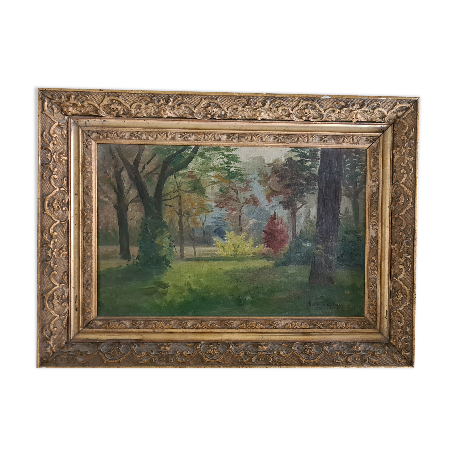 Old painting with gilded / vintage carved frame Frame dimensions: 43 x 31